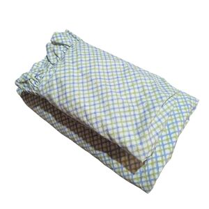 Vintage Laura Ashley King Fitted Sheet & Euro Sham Blue Green Plaid Cotton